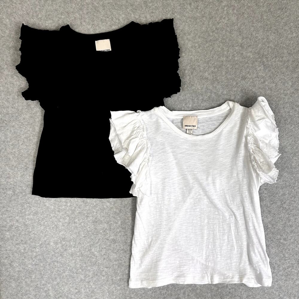 Industry Republic Clothing T-Shirt Size XS Black & White Ruffle Sleeve Tee Prima